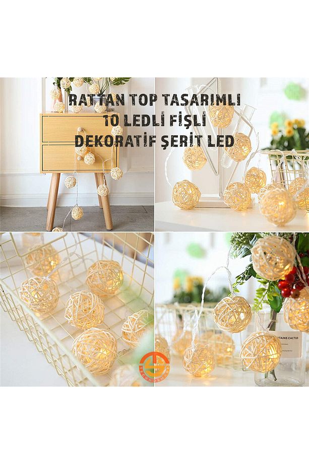 Dekoratif 10'lu Rattan Model Fişli Şerit Led Süsleme - 4