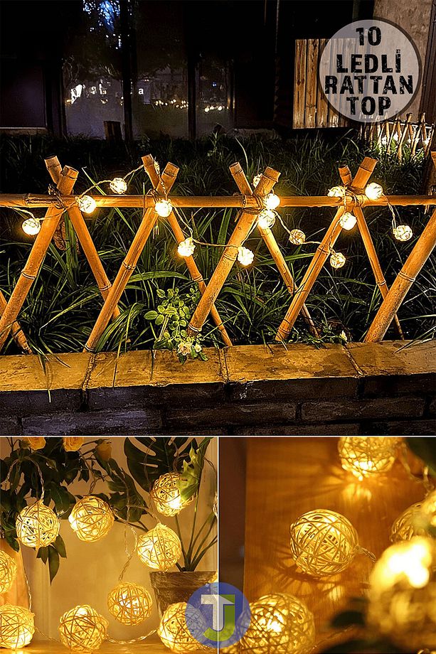 Dekoratif Rattan Model Fişli Şerit Top Led Yılbaşı Parti Doğum Günü Süsleme (10'lu) - 3