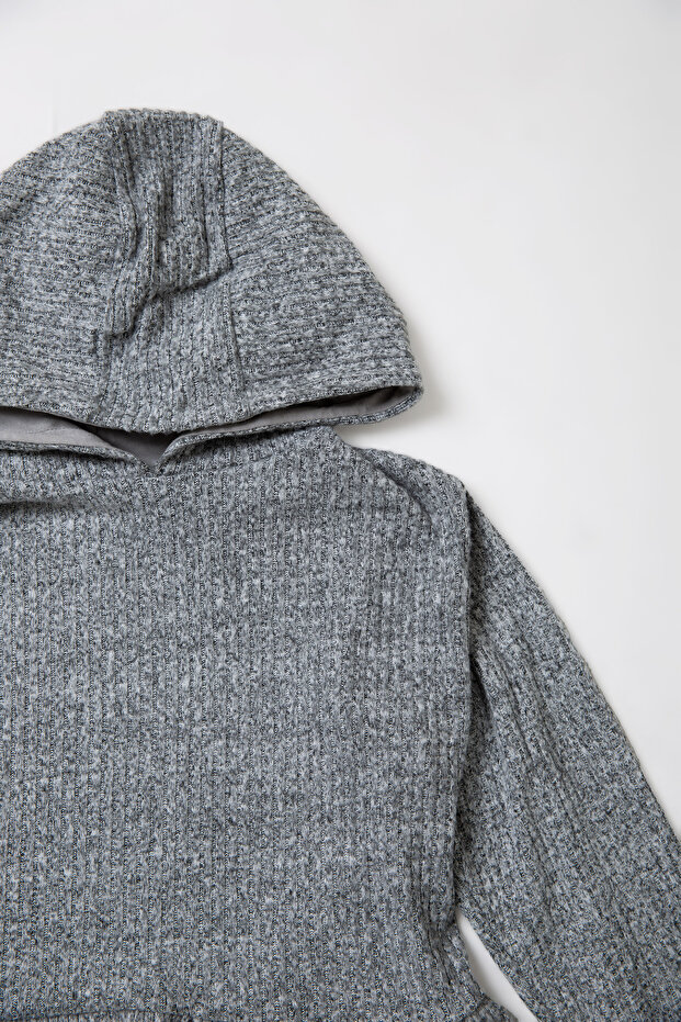 Kız Çocuk Kapüşonlu Fitilli Örme Sweatshirt - 2
