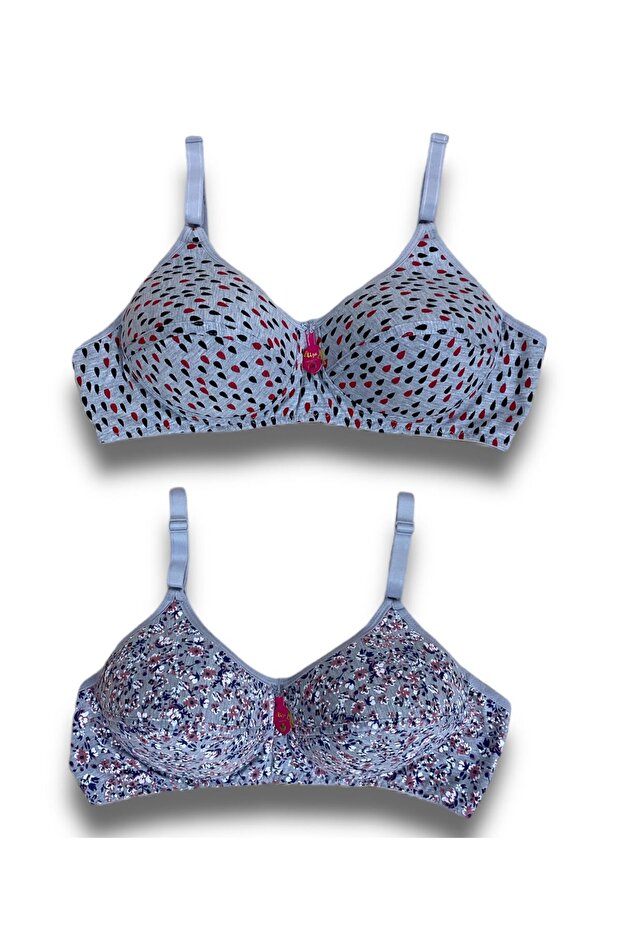 حمالة صدر إسفنجية منقوشة غير مدعومة متعددة الألوان مكونة من قطعتين - 1