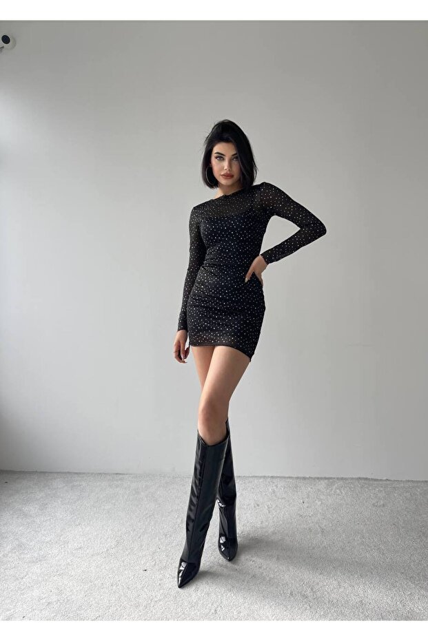 فستان قصير منقوش على شكل حوض السباحة - 8