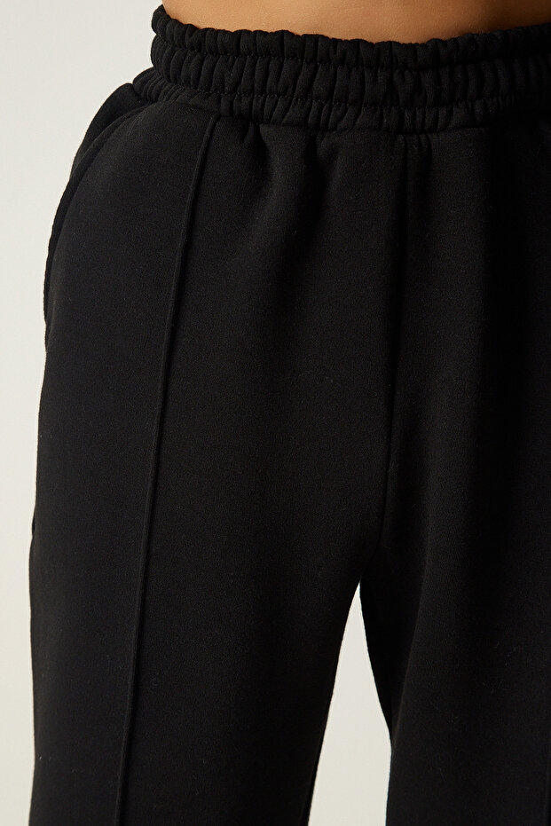 Schwarzes Damen-Trainingsanzug-Set mit Schal und Kapuze, gestrickt, DD01279 - 9