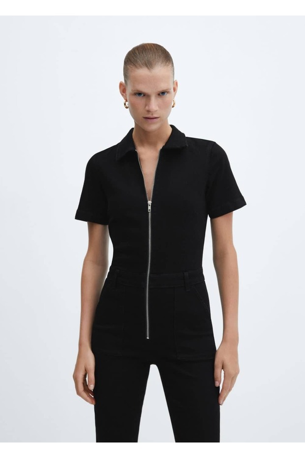 Fermuarlı Denim Tulum - 1