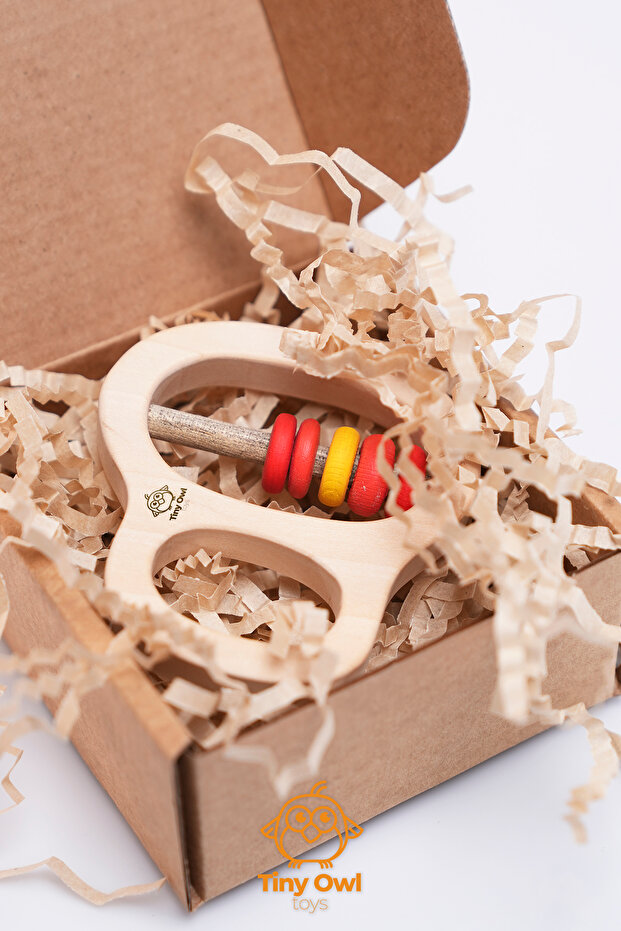 Natural Wooden Rattle Teether with Holder-TOT010 - 3