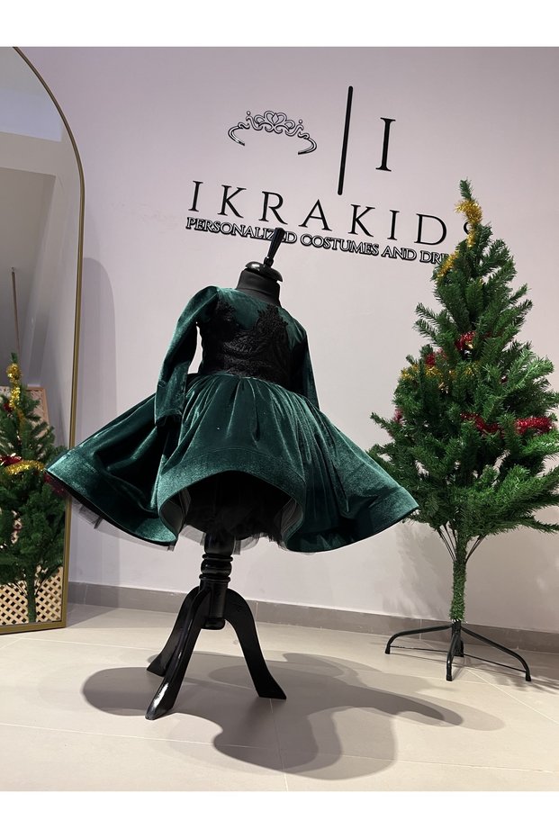Girl's Green Velvet Dress