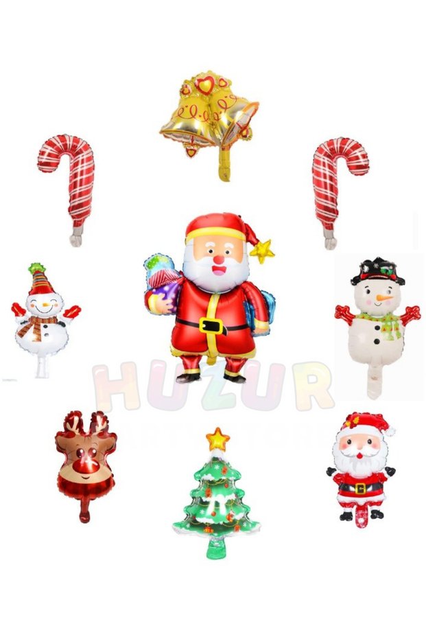 9-Piece New Year's Foil Balloon Set 40cm Santa Claus Pine Tree Bell Snowman Cane Deer New Year Ornament