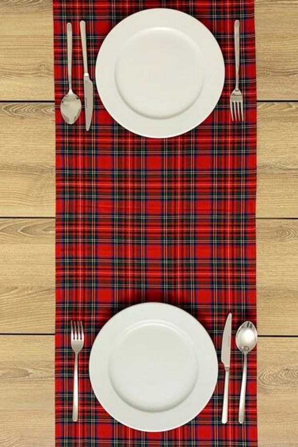 Kırmızı Ekoseli Stewart Runner Püsküllü- Yılbaşı (40 X 140 CM) Bohem, İskandinav,Tartan - 3
