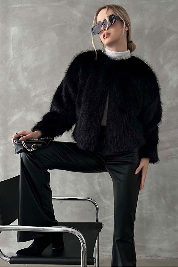 Women's Black Plush Fur Jacket