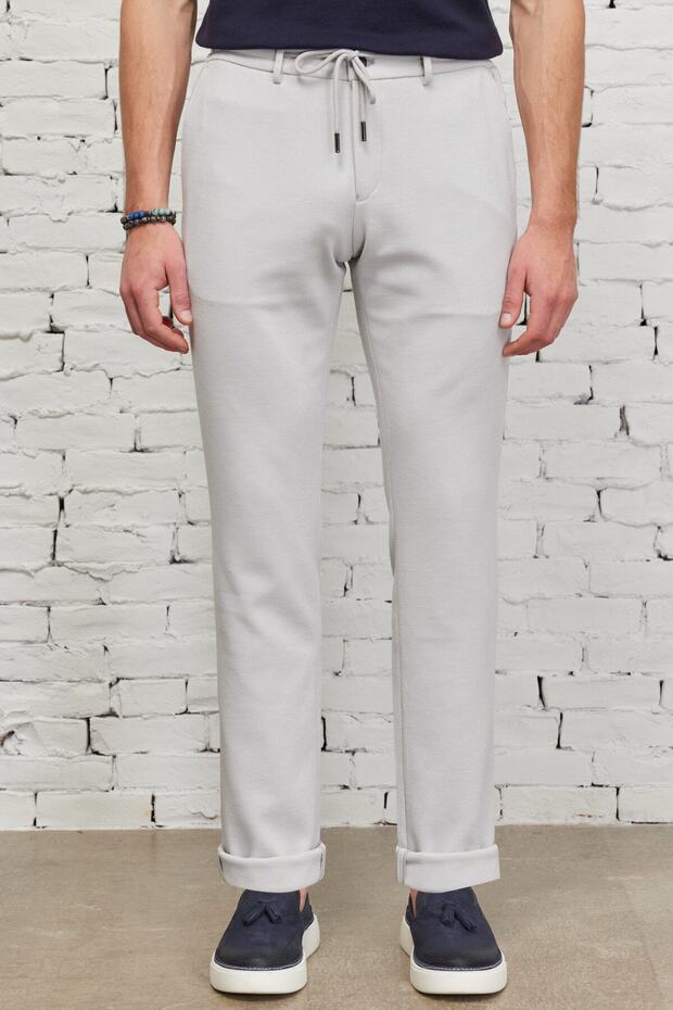 Erkek Taş Slim Fit Dar Kesim Yan Cepli Armürlü Beli Bağlamalı Jogger Pantolon - 1
