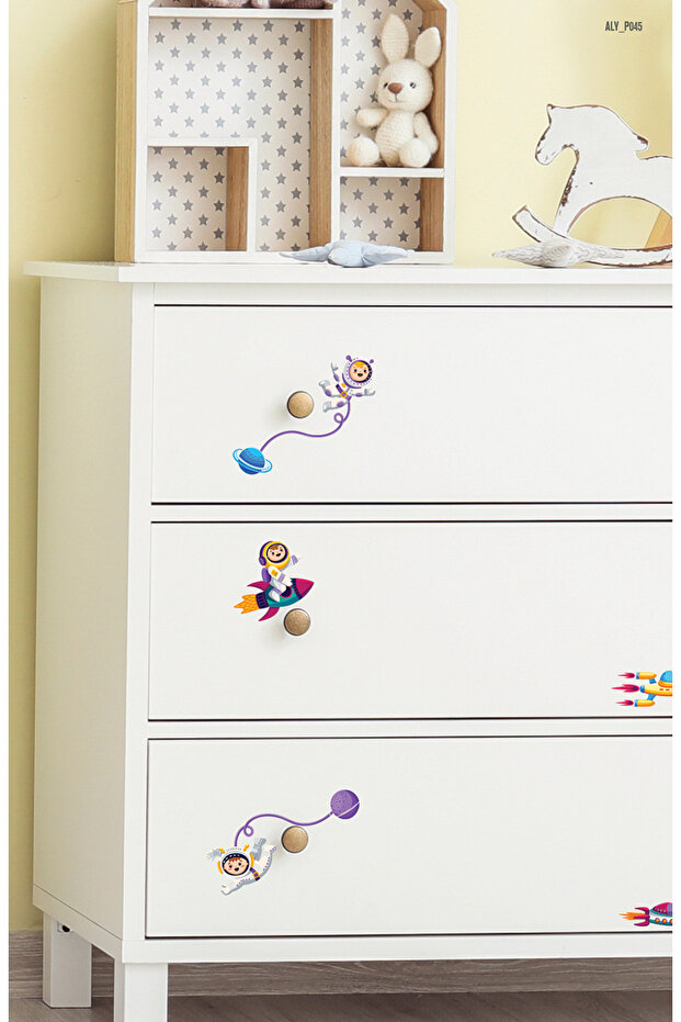 Kids Astronauts Spaceship Planets Themed Sticker for Kids Room Cabinet Door Wall Mirror