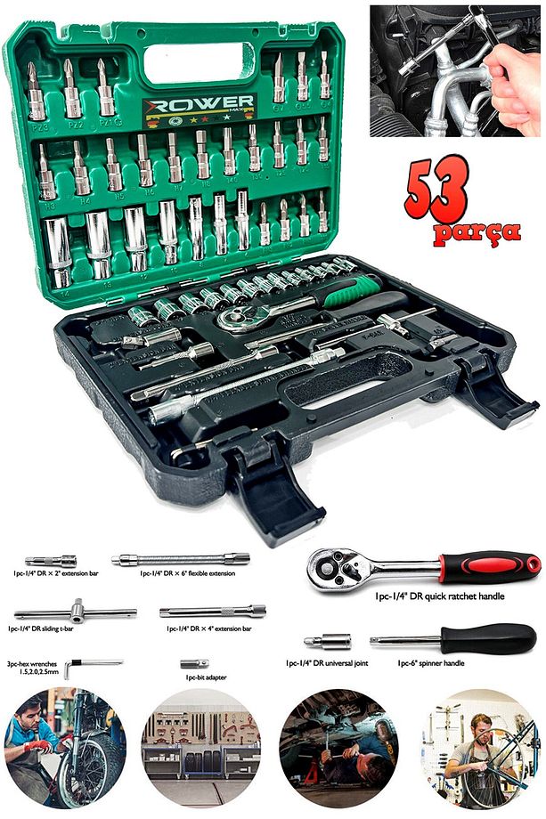 Germany Cr-v Max 1/4 Cırcırlı 53 Parça Lokma Anahtar Takımı Bits Uç Seti Tam Set Usta Lokma - 4
