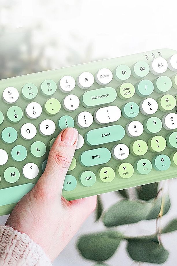 Retro Kablosuz Klavye Kablosuz Daktilo Tarz Dairesel 100 Tuşlu Bluetooth Klavye - Yeşil - 4