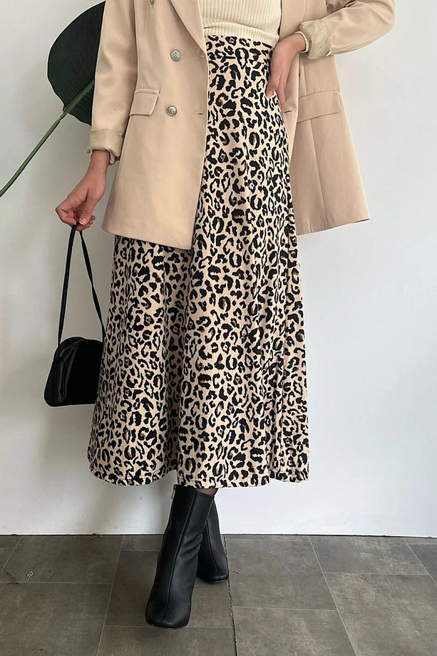 Leopar Desen Nubuk Kloş Etek - 2