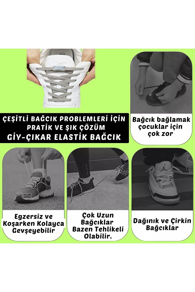 Pratik GiyÇıkar Elastik Akıllı Bağcık, Lastikli Ayakkabı Bağcığı Çocuk Krampon Bot Bağcığı - 3