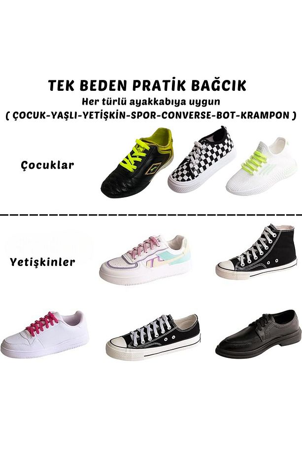 Pratik GiyÇıkar Elastik Akıllı Bağcık, Lastikli Ayakkabı Bağcığı Çocuk Krampon Bot Bağcığı - 5