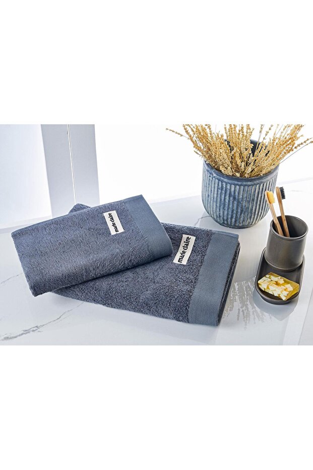 Claire Set of 2 Towels - Bamboo, Laurel and Anthracite