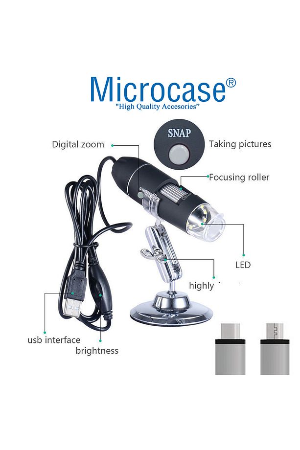 Type-c Micro Otgli 1000x Dijital Mikroskop USB HD Cmos 8 Led Digital Microscobe AL4076 - 3