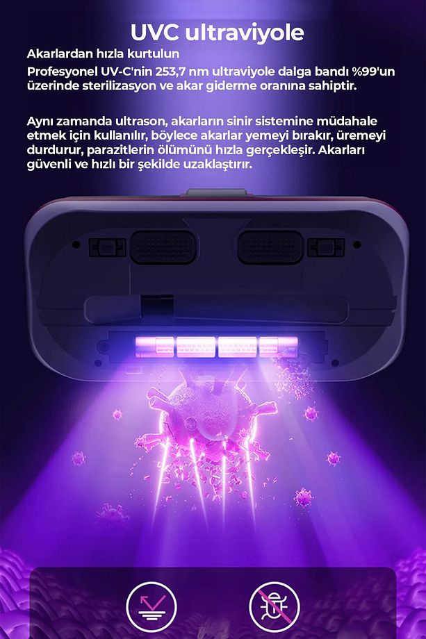 Şarjlı UV-C Işınlı 100W akar temizleme el süpürgesi - 6