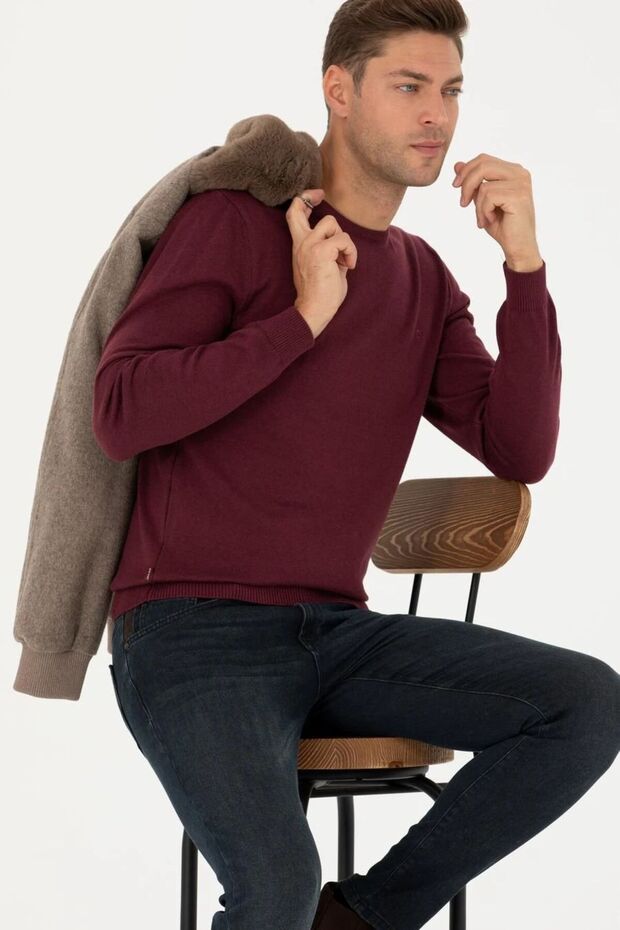 Bordo Slim Fit Basic Kazak EGEBUTİK - 4