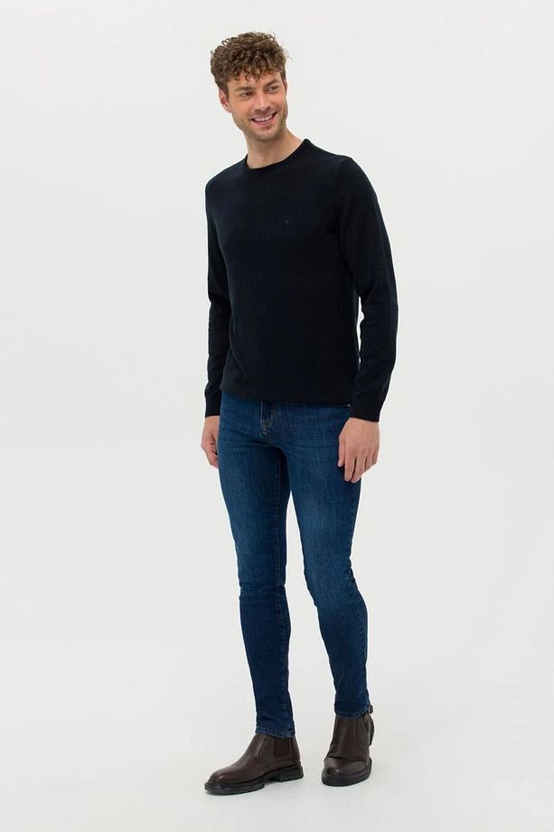 Lacivert Slim Fit Bisiklet Yaka Basic Triko Kazak EGEBUTİK - 4