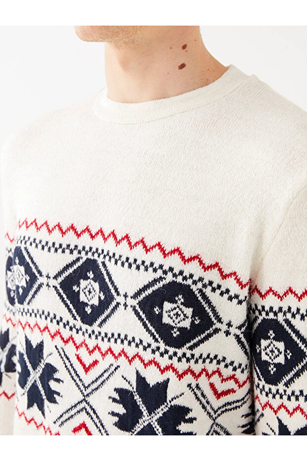 Gemusterter Herren-Strickpullover mit Rundhalsausschnitt und langen Ärmeln - 4