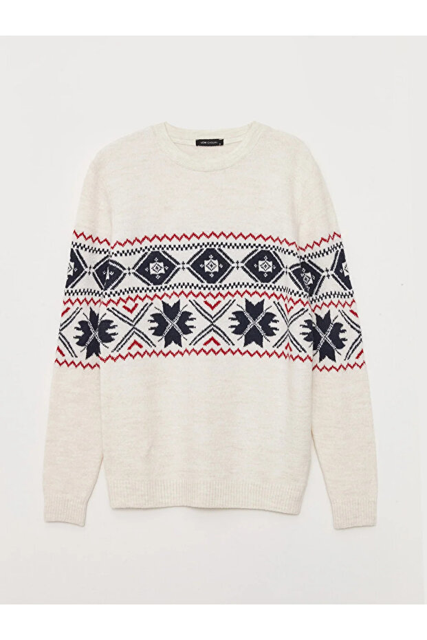 Gemusterter Herren-Strickpullover mit Rundhalsausschnitt und langen Ärmeln - 6