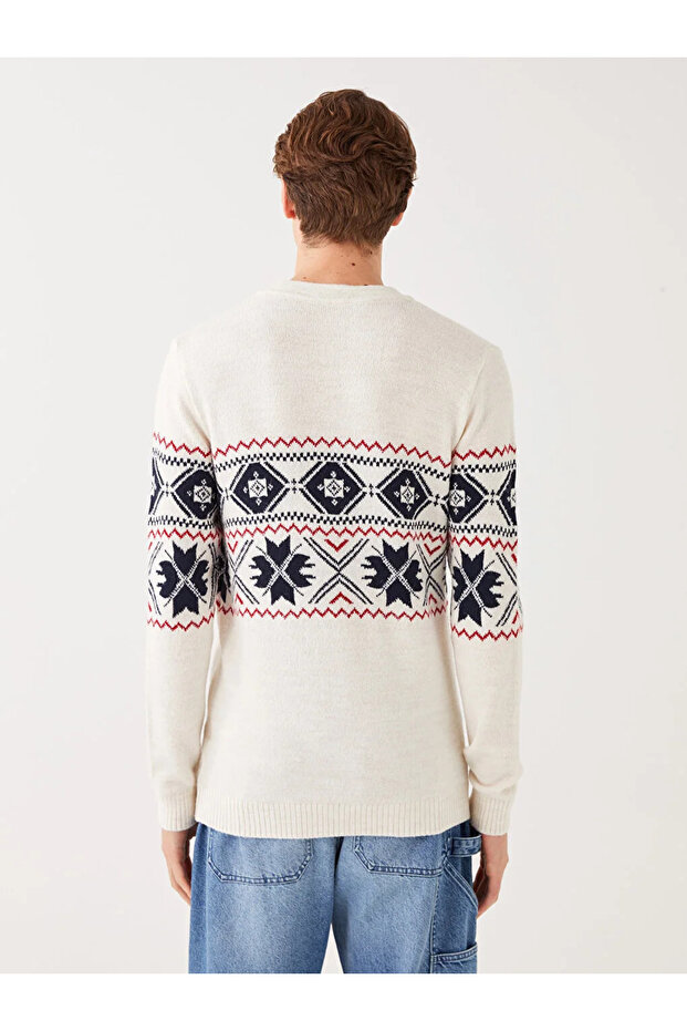 Gemusterter Herren-Strickpullover mit Rundhalsausschnitt und langen Ärmeln - 5