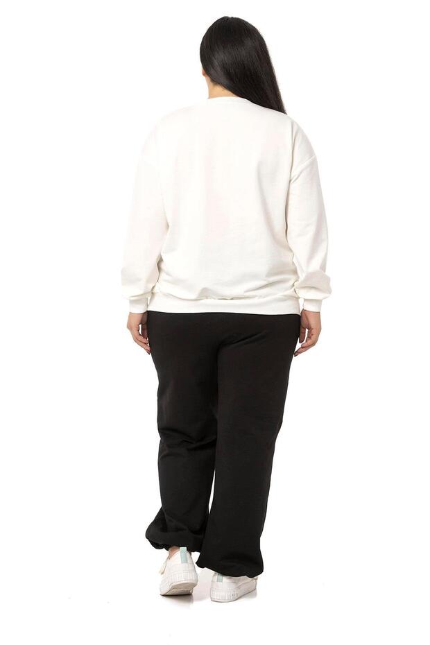 طقم بدلة رياضية سوداء كبيرة الحجم بخيطين - 3