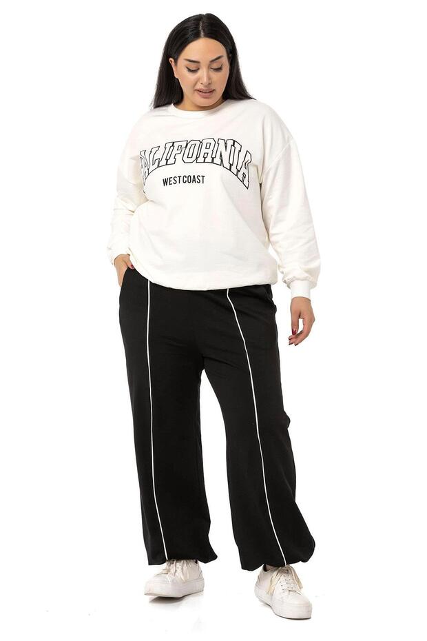 طقم بدلة رياضية سوداء كبيرة الحجم بخيطين - 4