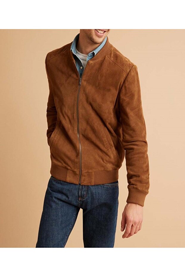 جاكيت رجالي من جلد الغزال - بني - 1