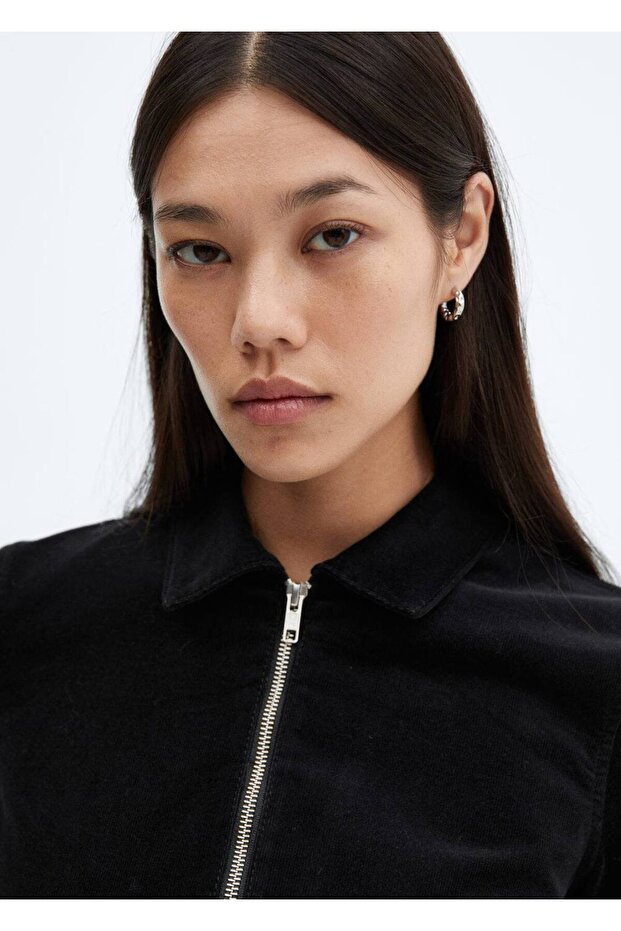 Fermuarlı fitilli kadife tulum - 7