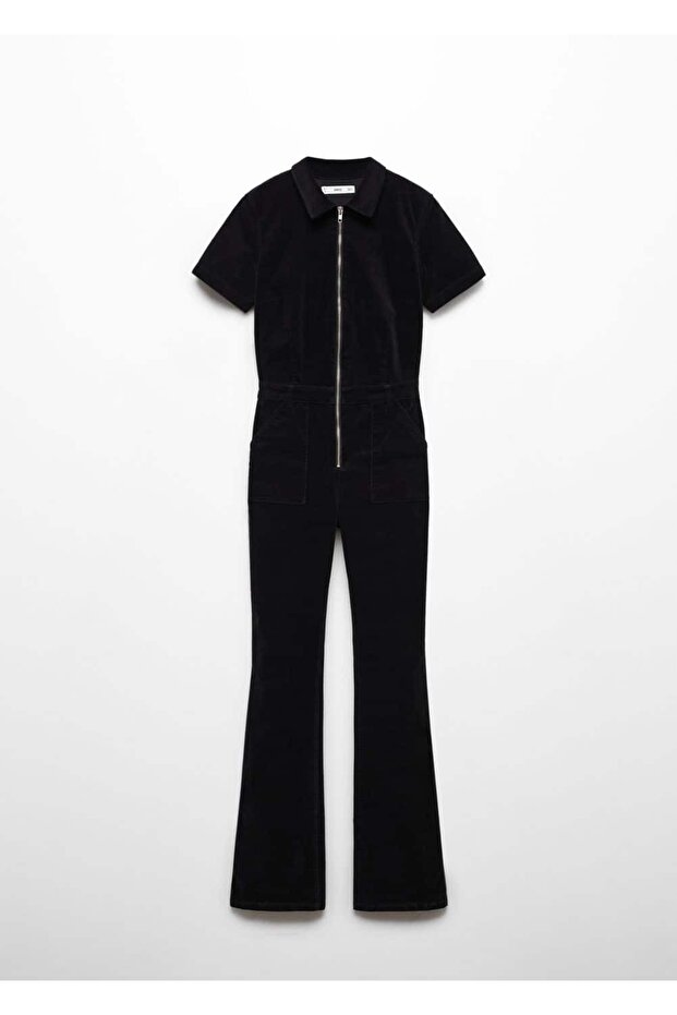 Fermuarlı fitilli kadife tulum - 3