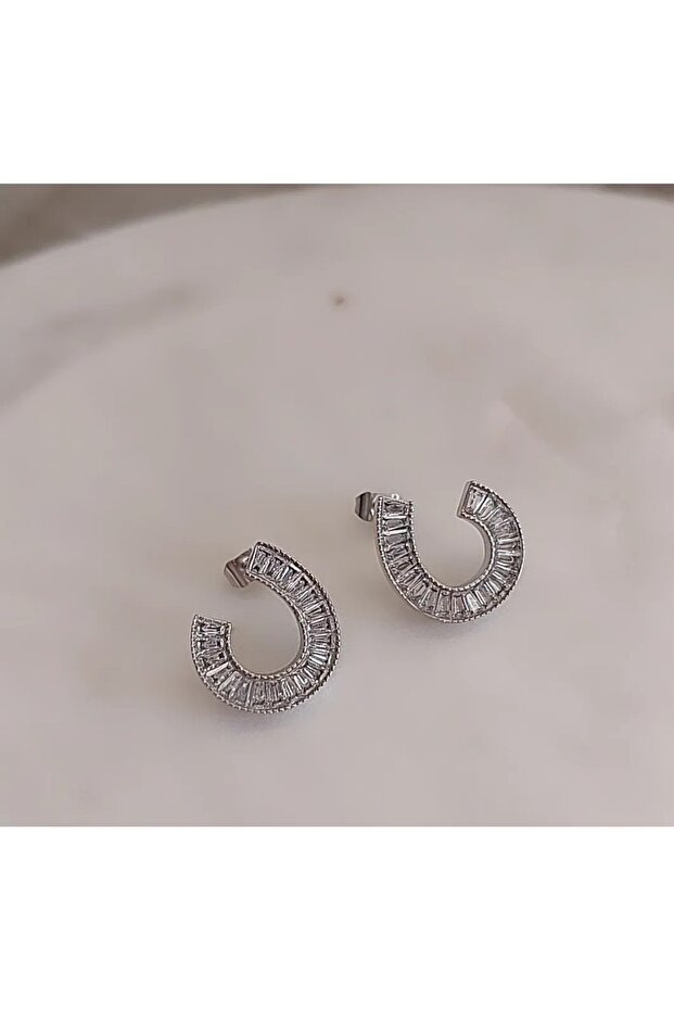 316L Steel Silver Pvd Baguette Earrings
