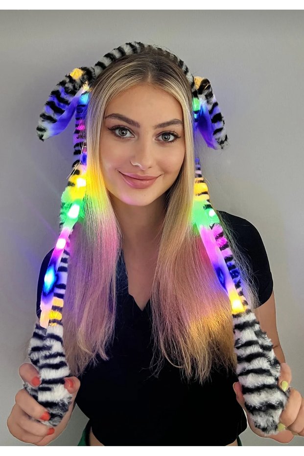 Zebra Patterned Crown Playing with Lighted Ears