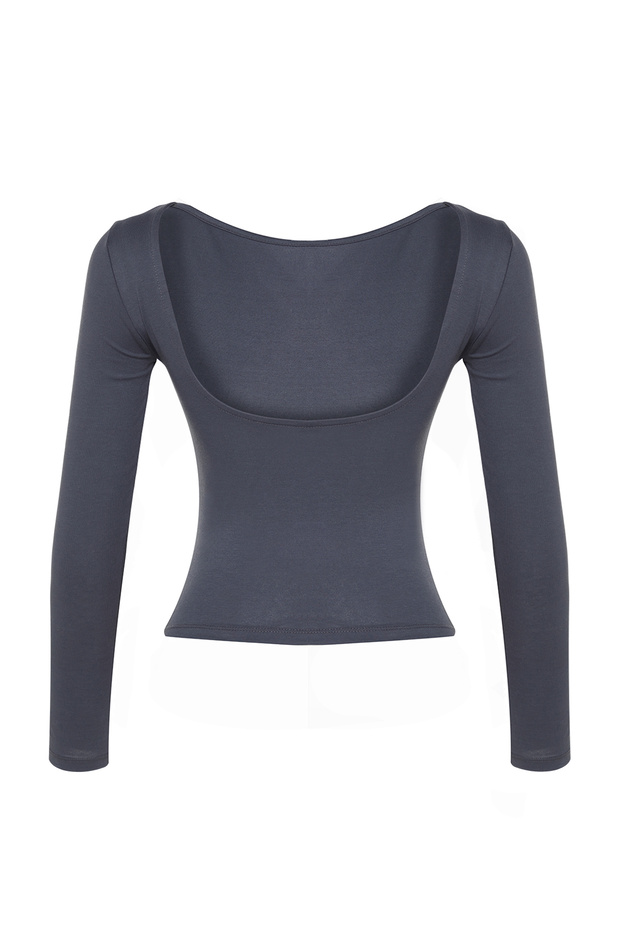Antrasit Pamuklu Sırt Dekolteli Fitted/Vücuda Oturan Esnek Bluz TWOAW24BZ00160 - 13