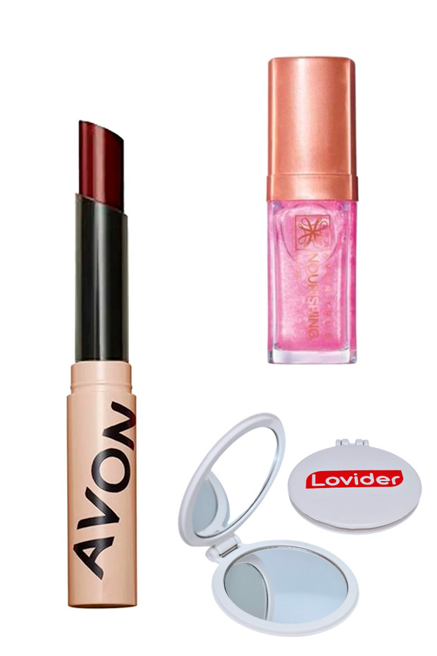 Tinted Lip Balm Colored Lip Balm Plum + Shimmering Petal Shimmering Lip Oil + Lovider Pocket Mirror