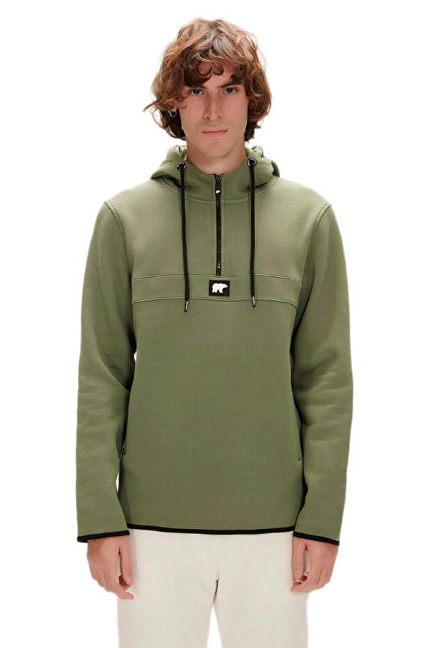 19.02.27.027 Halfzip Half Zipper Hoodie Khaki Men's Sweatshirt