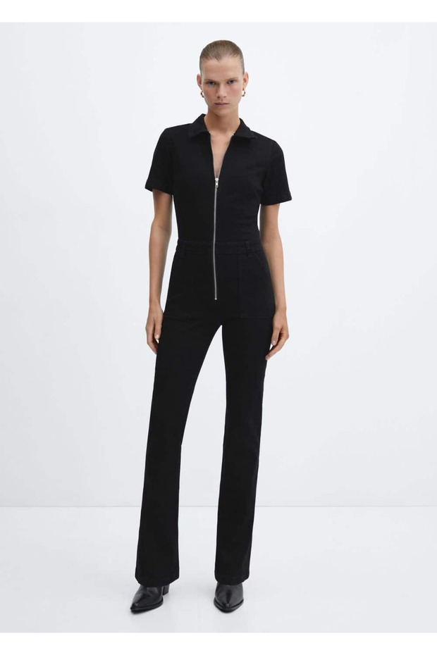 Fermuarlı Denim Tulum - 2