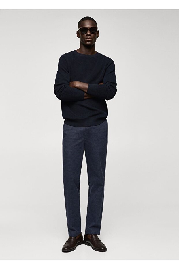 Slim Fit Micro Houndstooth Patterned Cotton Pants - 2