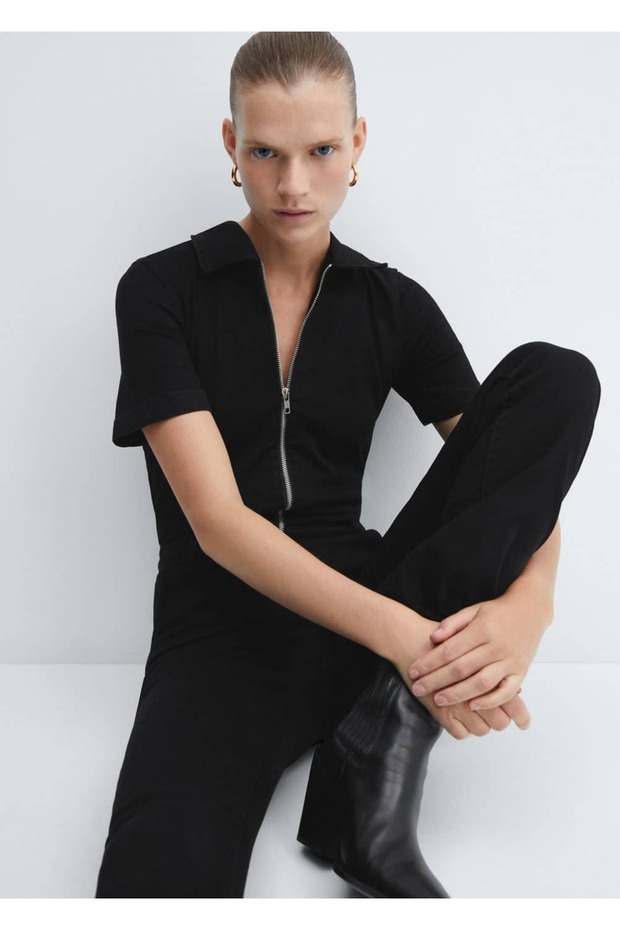 Fermuarlı Denim Tulum - 5