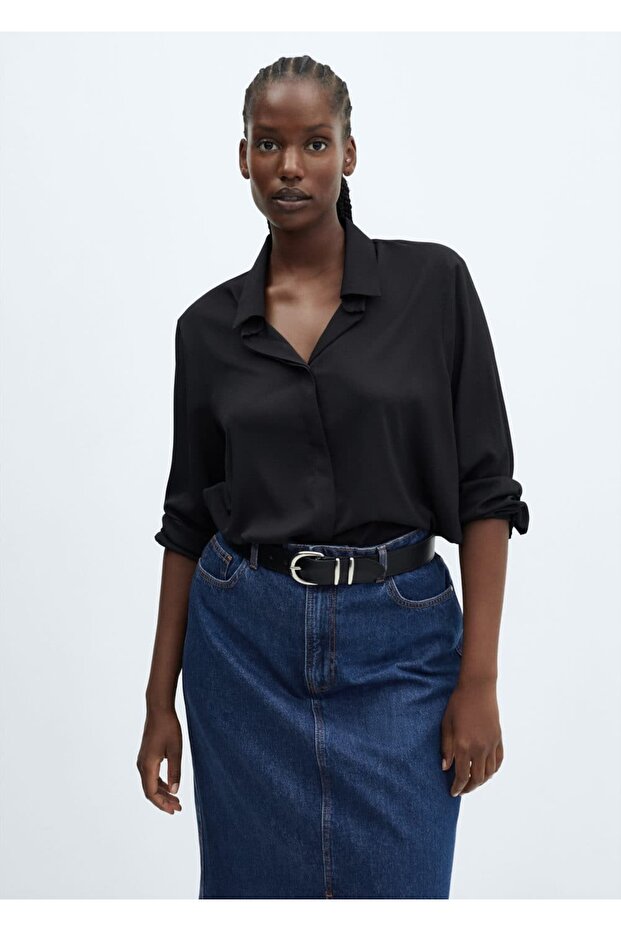 Yırtmaçlı denim etek - 8