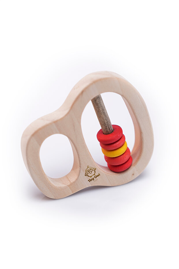 Natural Wooden Rattle Teether with Holder-TOT010 - 1