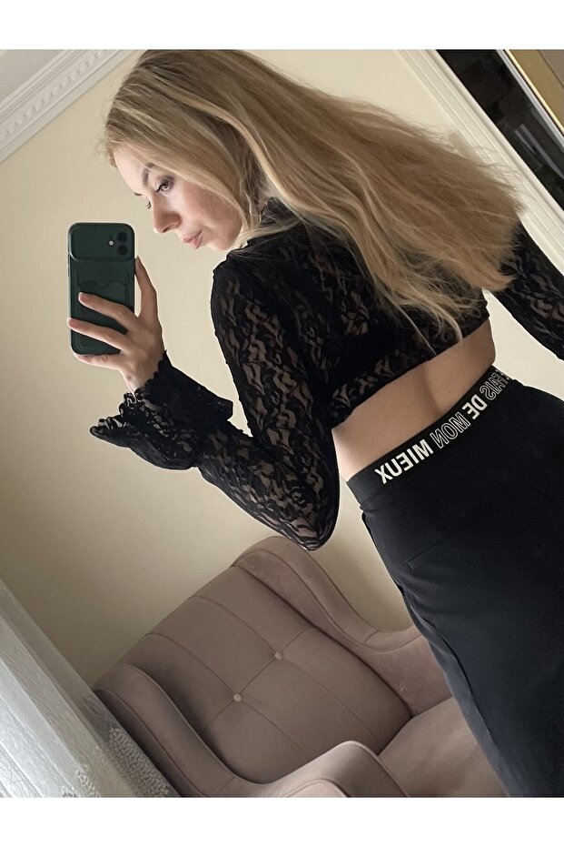Siyah Dantel Crop - 2