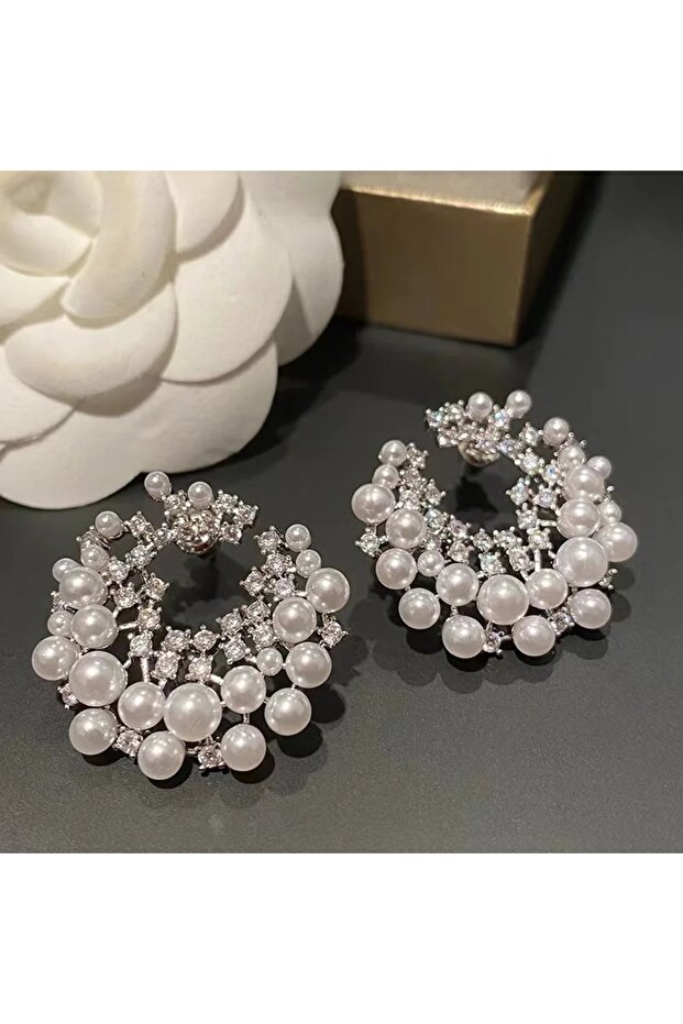 Catherine Mayorka Cubic Zircon Stone Stainless Steel Earrings with Pearls