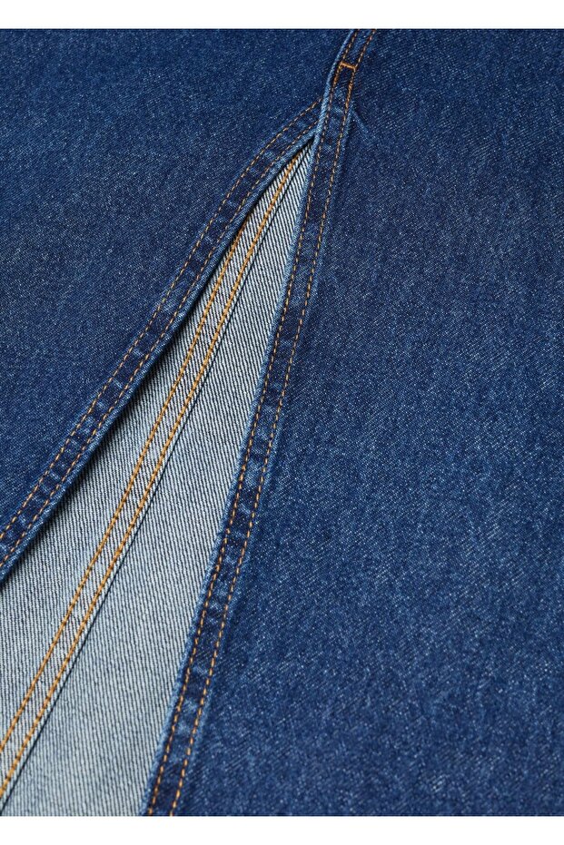 Yırtmaçlı denim etek - 5