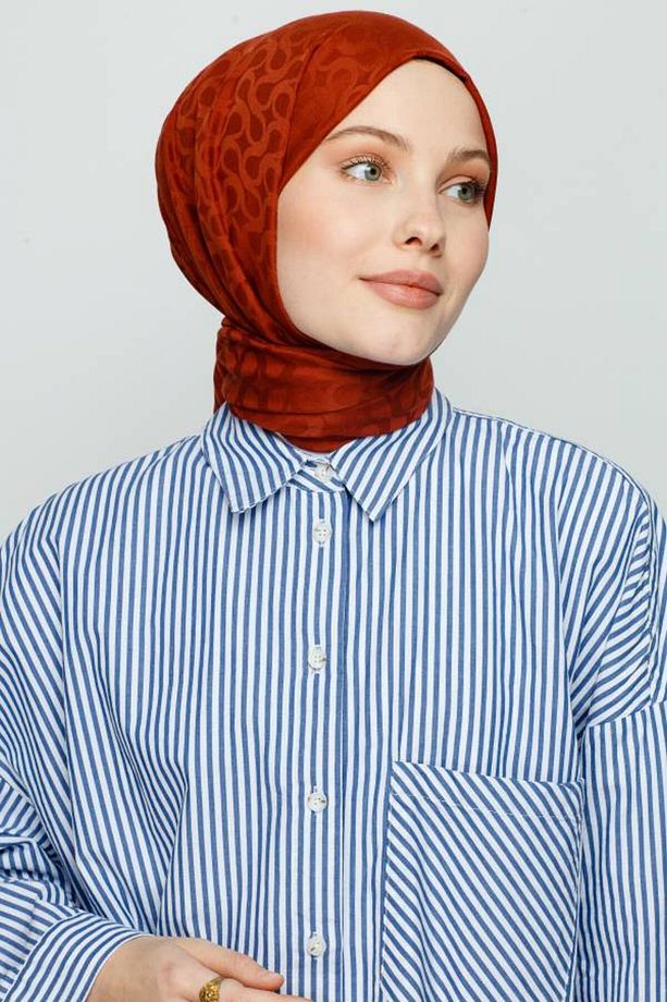 Koyu Kiremit Bloom Desenli Şal - 3