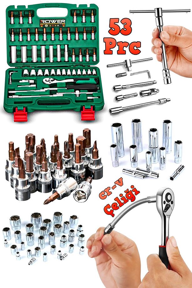 Germany Cr-v Max 1/4 Cırcırlı 53 Parça Lokma Anahtar Takımı Bits Uç Seti Tam Set Usta Lokma - 1