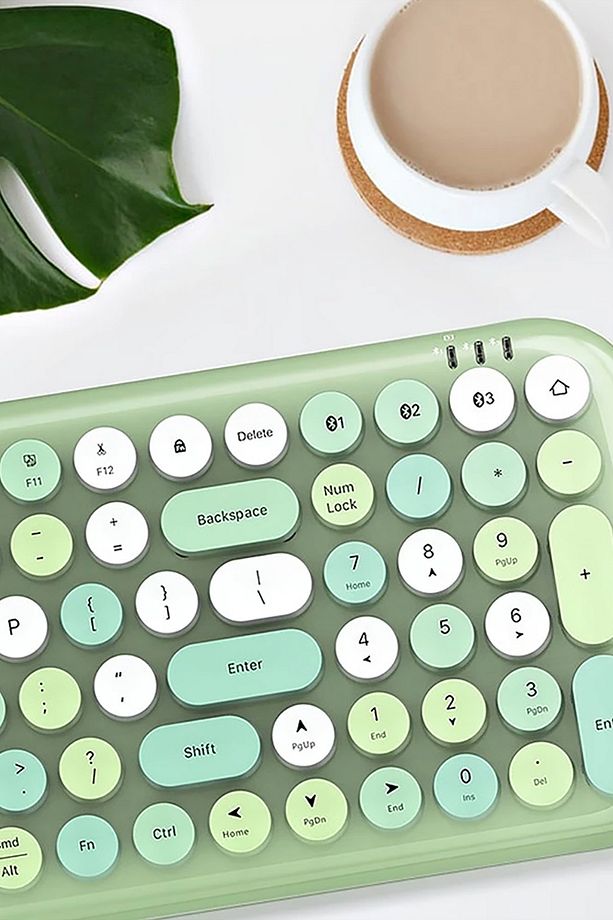 Retro Kablosuz Klavye Kablosuz Daktilo Tarz Dairesel 100 Tuşlu Bluetooth Klavye - Yeşil - 2