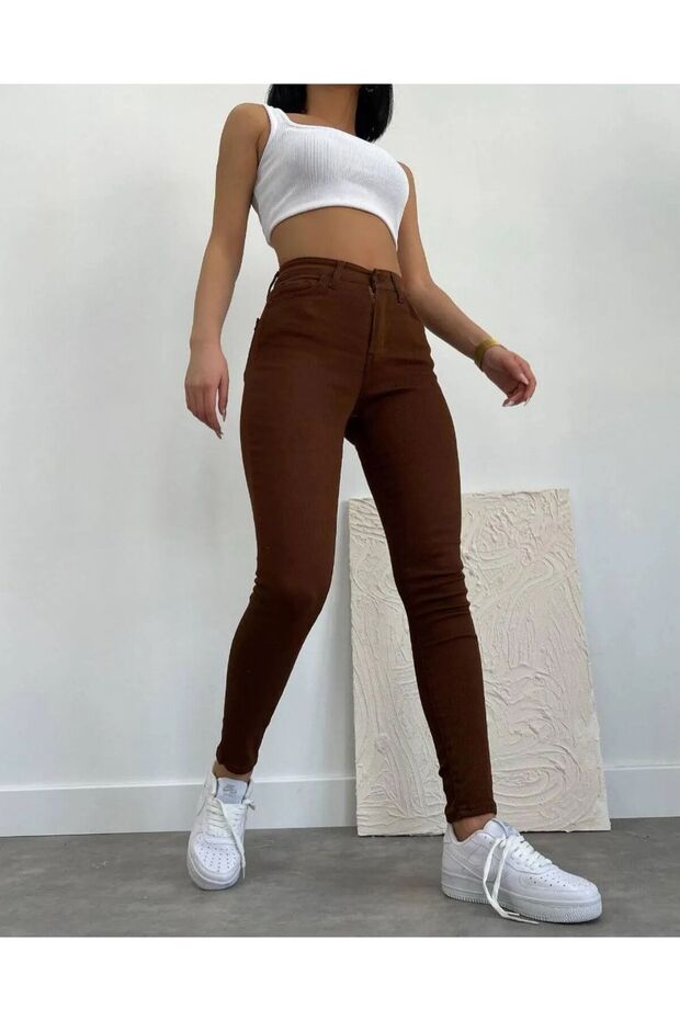 Skinny Brown Skinny Leg High Waist