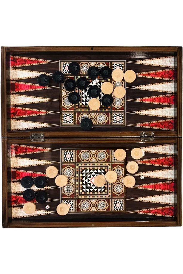 Ahşap Pullu Tavla, Masif Sedef Tavla Ahşap Pullu Sedef Tavla 50*50 Cm Büyük Boy - 3